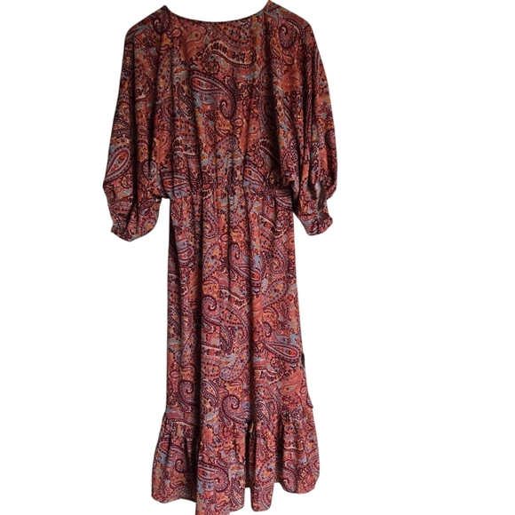 Umgee Paisley Print V-Neck Womem's Maxi Dress Size Medium - Picture 2 of 5